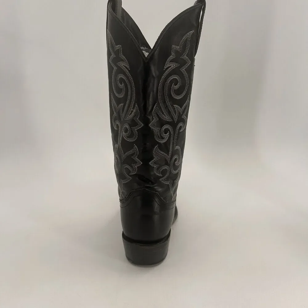 Justin Cowboy Boots 8.5 D Black Leather Western Scroll Stitch 1409 Pointed Toe